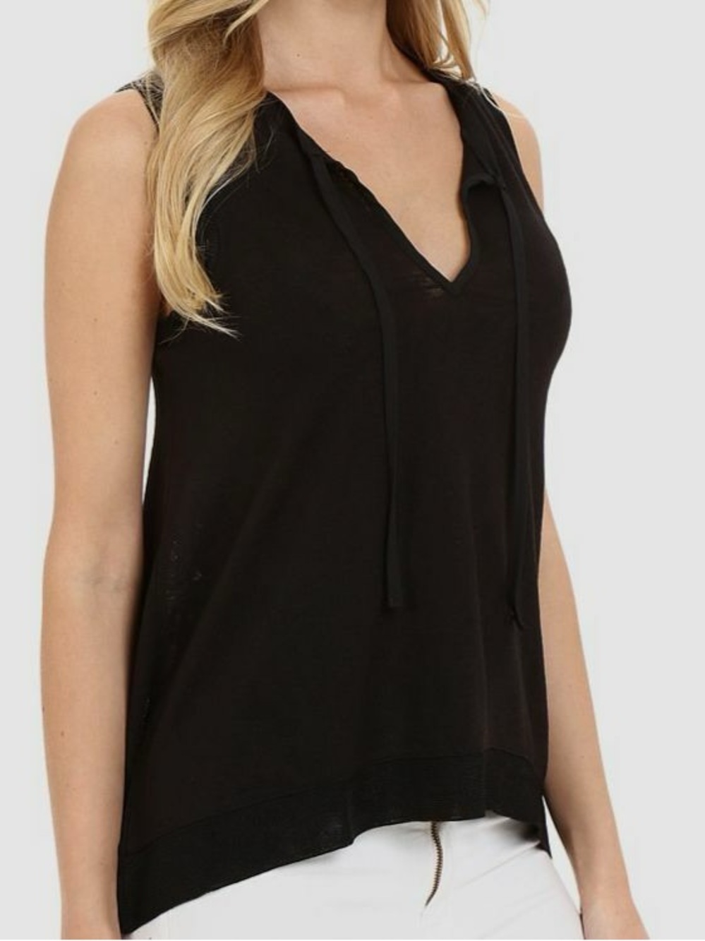 NWT Sanctuary Womens Black Sleeveless Tie-Neck Stretch Knit Tank Top Size Medium